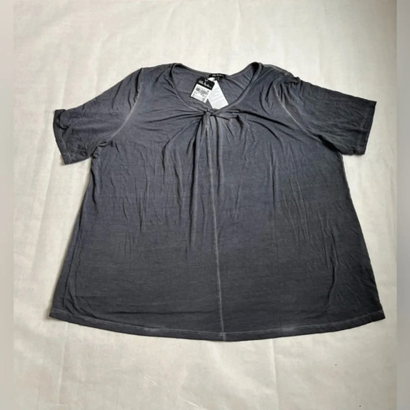 Ulla Popken Short sleeve v-neck t-shirt front knot solid Dark Gray Size US 24/26 - Picture 1 of 4